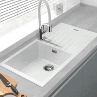 Contemporary Granite Single Bowl Sink with Drainer 500 x 860mm -White