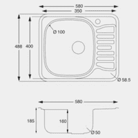 Contemporary Stainless Steel Bowl Compact Sink with Drainer  - 487 x 577mm