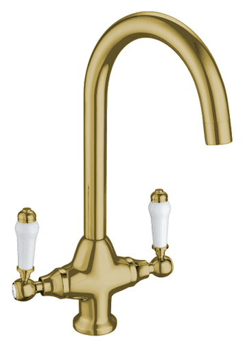 Monument Traditional Twin Lever Round Neck Mixer Tap Brass Gold MT341