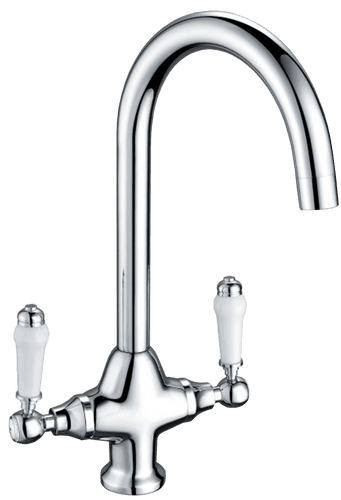 Monument Traditional Twin Lever Round Neck Mixer Tap Chrome MT340