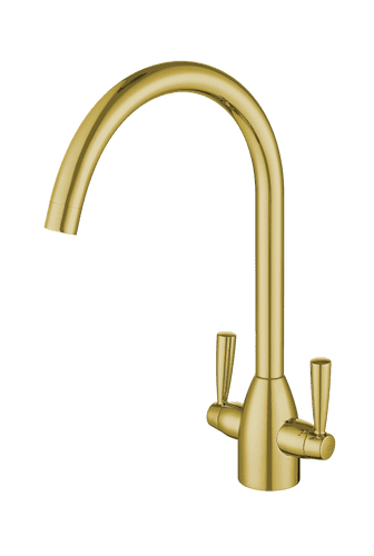 Monument Twin Lever Round Neck Mixer Tap Brass Gold MT331