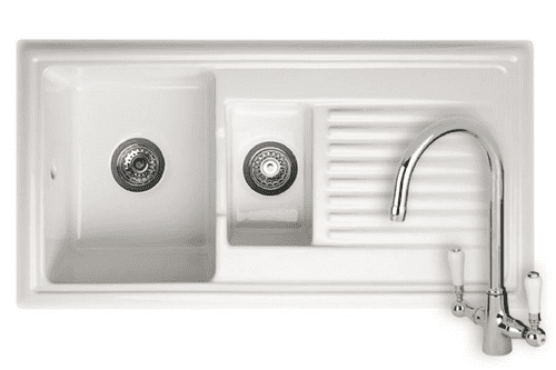 River range - Dovey - Ceramic White Sink One and a Half Bowl with Mixer Tap 1010 x 525mm