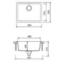 River Range - Kennet - Light Grey Undermount/Inset Single Bowl Granite Sink 550 x 430mm