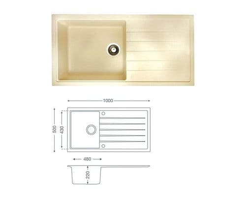 River Range - Lymington - Champagne Inset Sink - Single Bowl - Granite 1000 x 500mm