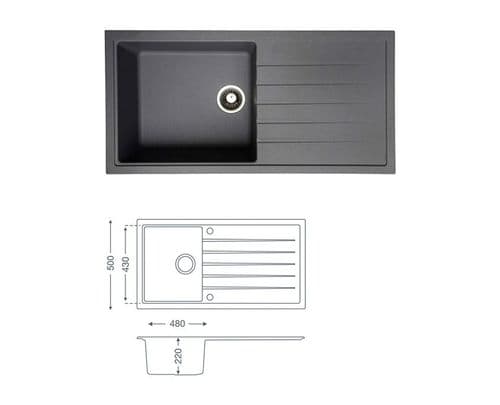 River Range - Lymington - Graphite Grey Inset Sink - Single Bowl - Granite 1000 x 500mm