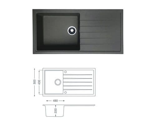 River Range - Lymington - Gunmetal Grey Inset Sink - Single Bowl - Granite 1000 x 500mm