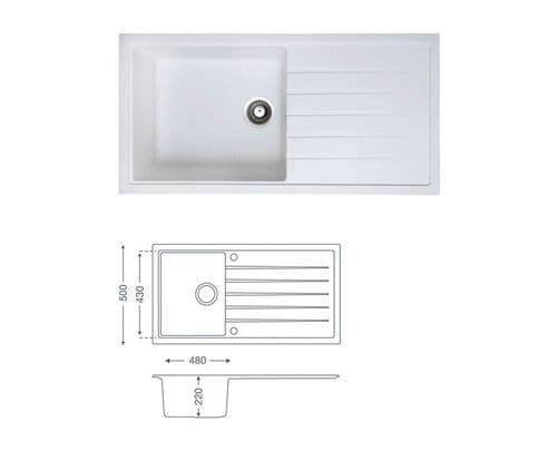 River Range - Lymington - White Inset Sink - Single Bowl - Granite 1000 x 500mm