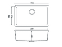 River Range - Mississippi - Dark Grey Undermount/Inset Large Single Bowl Granite Sink 756 x 456mm