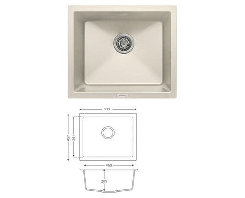 River Range - Ouse - Champagne Undermount Sink - Single Bowl - Granite 533 x 457mm