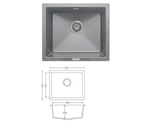 River Range - Ouse - Graphite Grey Undermount Sink - Single Bowl - Granite 533 x 457mm