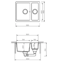 River Range - Salado - Dark Grey Undermount One & a Half Bowl Granite Sink 555 x 460mm