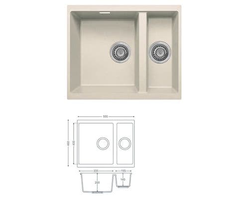 River Range - Severn - Champagne Undermount Sink - One and a Half Bowl - Granite 555 x 460mm