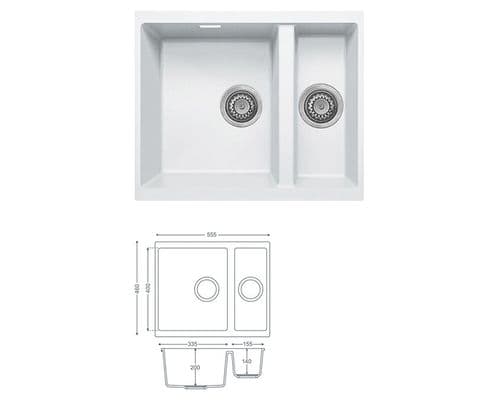 River Range - Severn - White Undermount Sink - One and a Half Bowl - Granite 555 x 460mm
