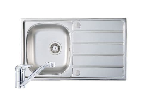 River Range - Stour Polished Steel Sink and Tap Pack 860mm x 500mm