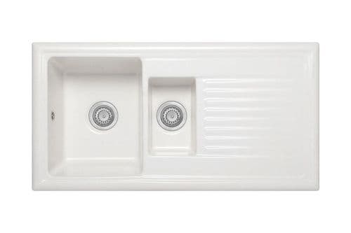 River range - Webburn - Ceramic White Inset Sink One and Half Bowl 1010 x 525mm
