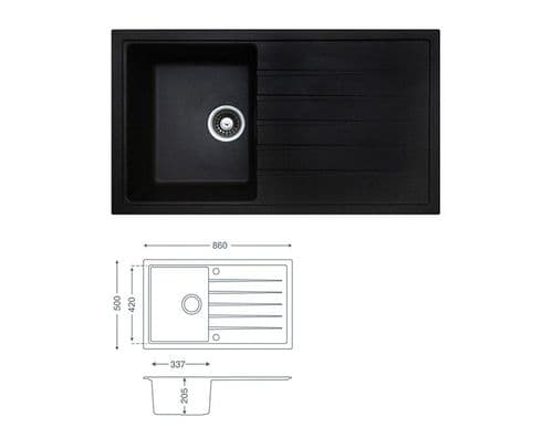 River Range - Winster - Graphite Black Inset Sink - Single Bowl - Granite 860 x 500 mm