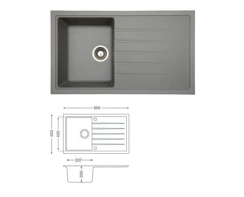 River Range - Winster - Graphite Grey Inset Sink - Single Bowl - Granite 860 x 500 mm