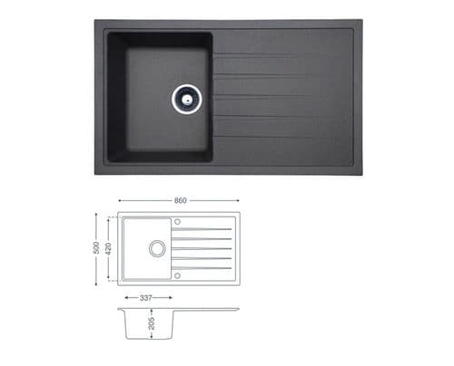 River Range - Winster - Gunmetal Grey Inset Sink - Single Bowl - Granite 860 x 500 mm