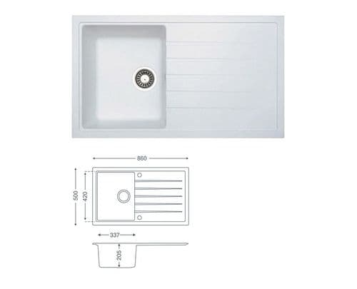 River Range - Winster - White Inset Sink - Single Bowl - Granite 860 x 500mm