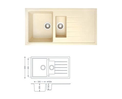 River Range - Wraysbury - Champagne Inset Sink - One & Half Bowl - Granite 1000 x 500 mm