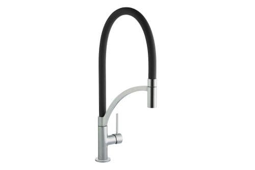 River - Single Leaver Mixer Tap - Douze - Brushed Steel/Black