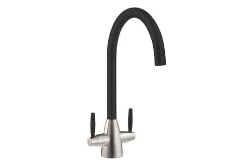 River - Twin Leaver Mixer Tap - Oka - Brushed Steel/Black