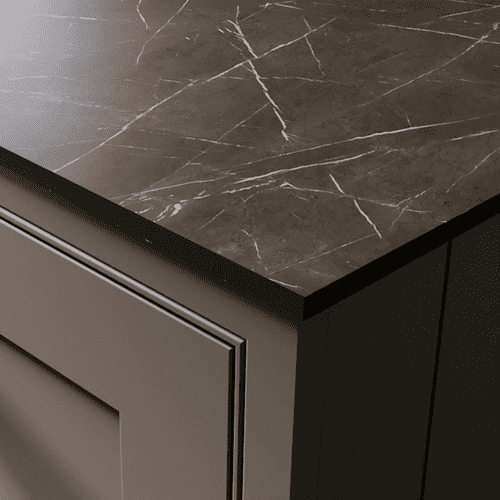 Senses 12mm Compact Laminate Worktops - Dark Emperador - Velur - Black Core
