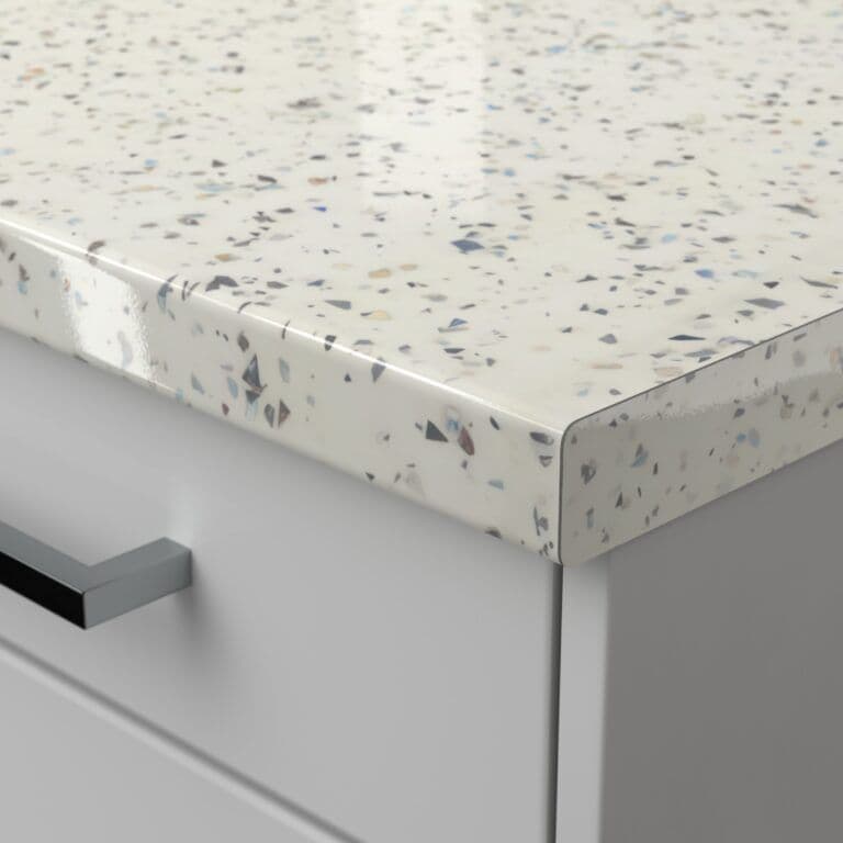 Senses Postformed Laminate 38mm Worktops - Snow Sparkle - Gloss