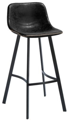 Supreme Antico Bar Stool  Collection - Black Distressed Faux Leather - 66cm