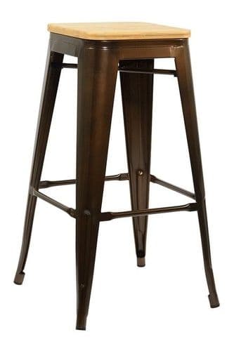 Tolix Antique Natural Wood Seat Bar Stool
