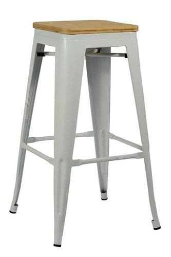Tolix Natural Wood Seat White Bar Stool