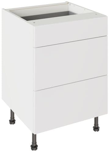 Value Slab Matt 600 3 Drawer Base Kitchen Cabinet  - Snow White - Flatpack - FKKV4006
