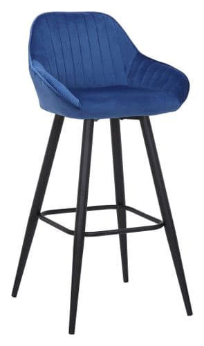 Velluto Velvet Bar Stool - Blue - 66cm