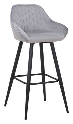 Velluto Velvet Bar Stool - Grey - 66cm