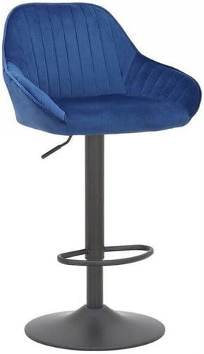 Velluto Velvet Bar Stool Round Base - Blue