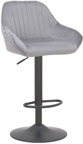 Velluto Velvet Bar Stool Round Base - Grey