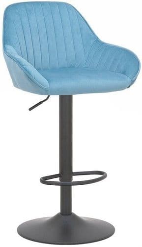 Velluto Velvet Bar Stool Round Base - Pastel Blue