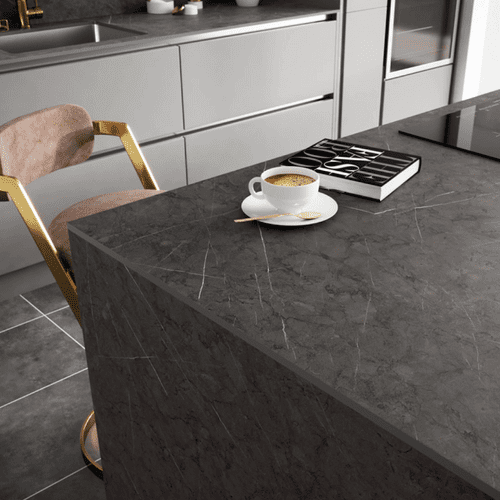 Zenith 12mm Compact Laminate Worktops - Cloudy Nova - Extra Matt - Dark Grey Core