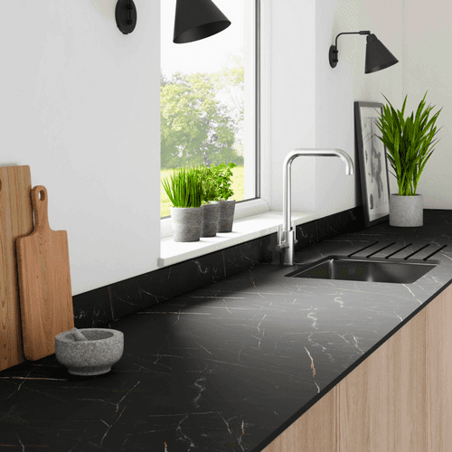 Zenith 12mm Compact Laminate Worktops - Don Tello Marble - Traceless Premium - Black Core