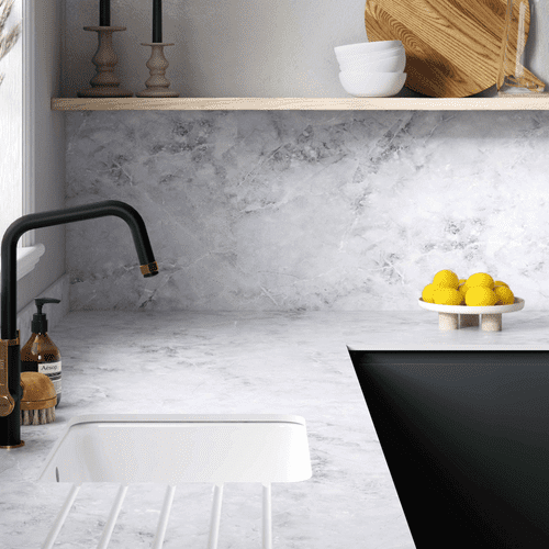 Zenith 12mm Compact Laminate Worktops - Marmo Treviso - Extra Matt - Light Grey Core