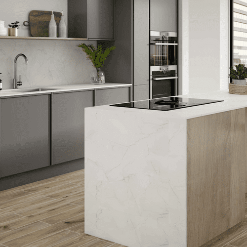 Zenith 12mm Compact Laminate Worktops - Marmor Paros - Extra Matt - Warm White Core