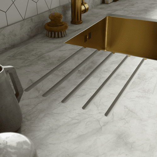 Zenith 12mm Compact Laminate Worktops - Pokhara Marble - Extra Matt - Light Grey Core