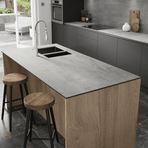 Zenith 12mm Compact Laminate Worktops - Woodstone Grey - Granite - Black Core