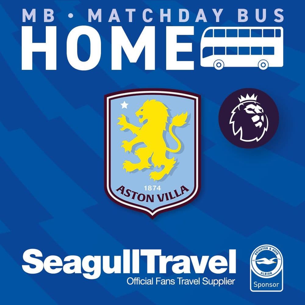 Matchday Bus to the Amex for Aston Villa FC- Sun 23rd August - KO 14:00