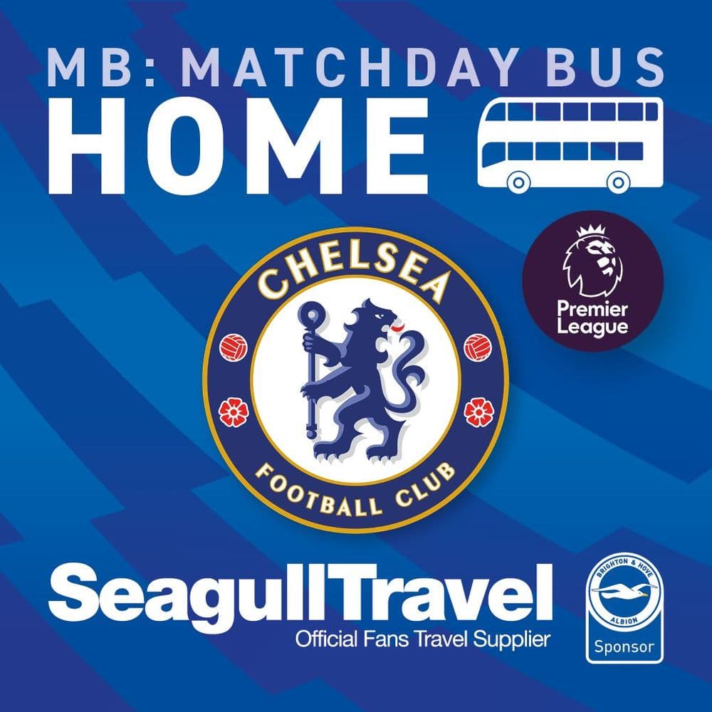 Matchday Bus to the Amex for Chelsea FC- Tuesday 21st April - KO 20.00