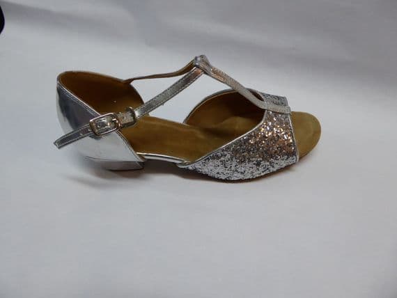 Childrens Silver Glitter Latin/Ballroom Dance Shoe - Louise