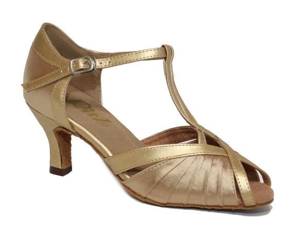MOLLY -  Ladies Tan Satin T Bar ballroom Shoe