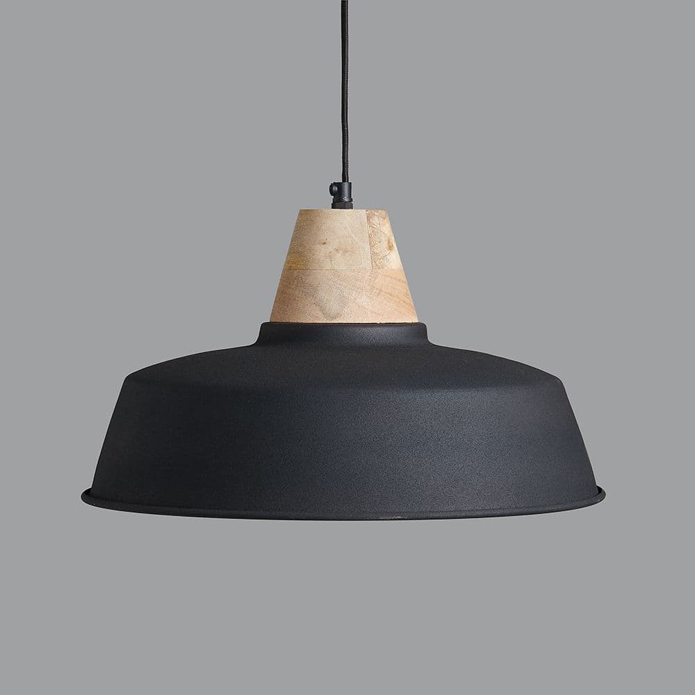 Matt Charcoal Iron And Mango Wood Pendant Light A