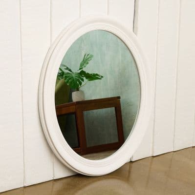 Ornate White Framed Oval Mirror