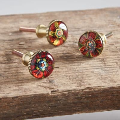 Set of Three Bahia Brass and Glass Knobs